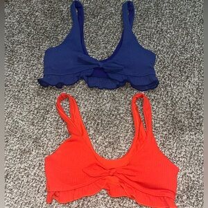 SHEIN crop top set blue red bow bralettes padded medium ruffle tank stretchy